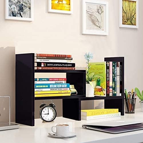 Adjustable Desktop Bookshelf Organizer Wooden Desk Shelf Rack