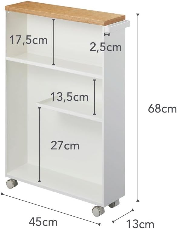 Slim Rolling Storage Cart with Wooden Top Narrow Bathroom Organizer