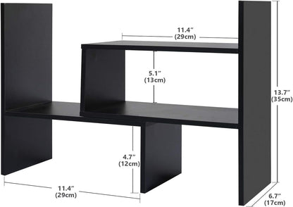 Adjustable Desktop Bookshelf Organizer Wooden Desk Shelf Rack