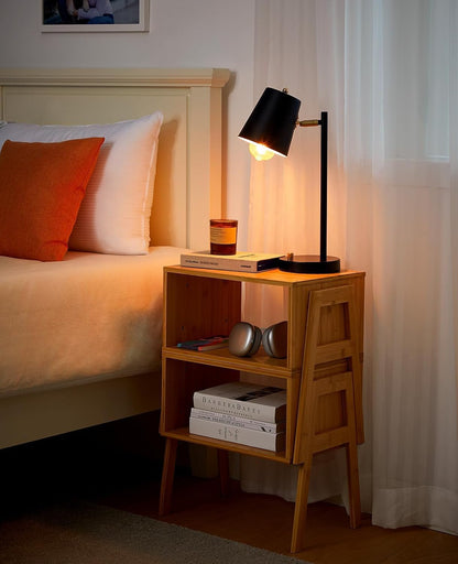 Bamboo Stackable End Tables Set of 2 Modular Nightstand Organizer
