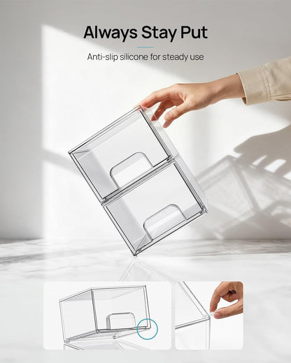 Stackable Clear Storage Boxes with Lids 4 Pack Slim Organizer Cases