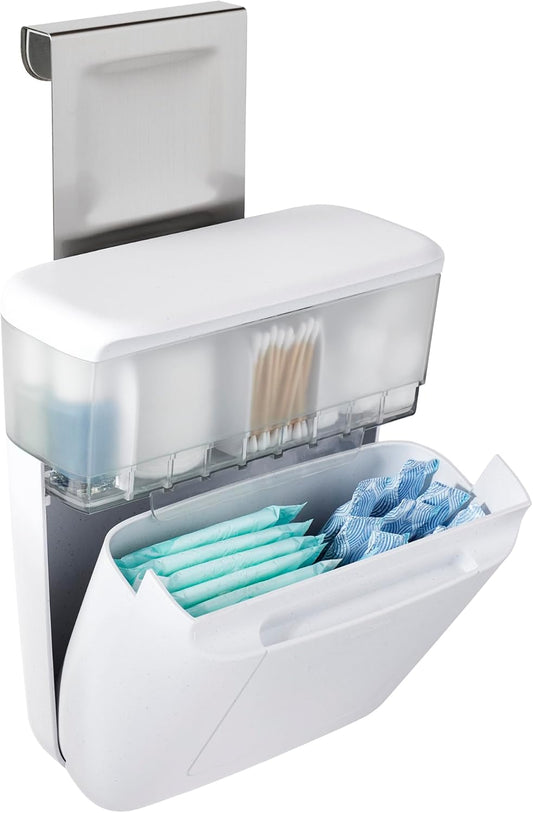 Over Cabinet Door Toiletry Organizer with Adjustable Compartments and Lid