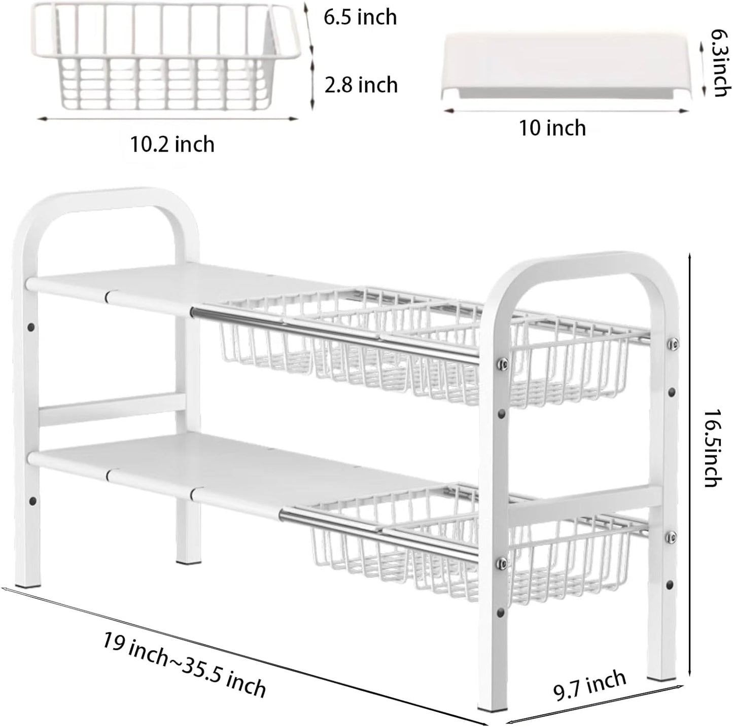 2 Tier Expandable Under Sink Organizer with Removable Panels and Baskets