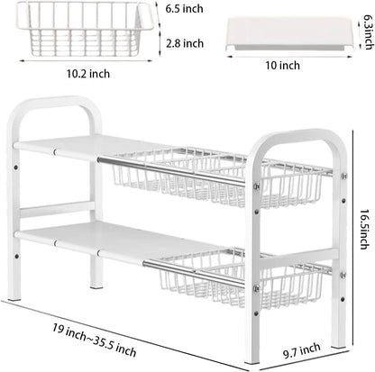 2 Tier Expandable Under Sink Organizer with Removable Panels and Baskets