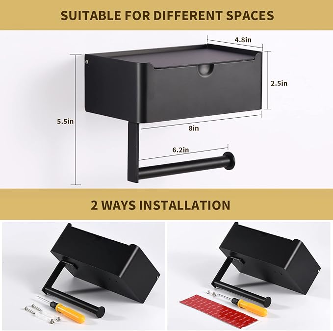 Toilet Paper Holder with Shelf and Hidden Wipes Dispenser Wall Mount
