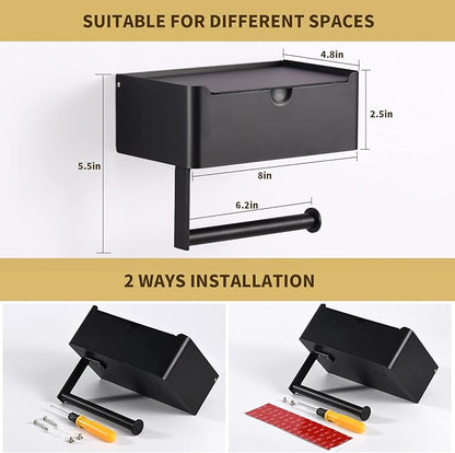 Toilet Paper Holder with Shelf and Hidden Wipes Dispenser Wall Mount