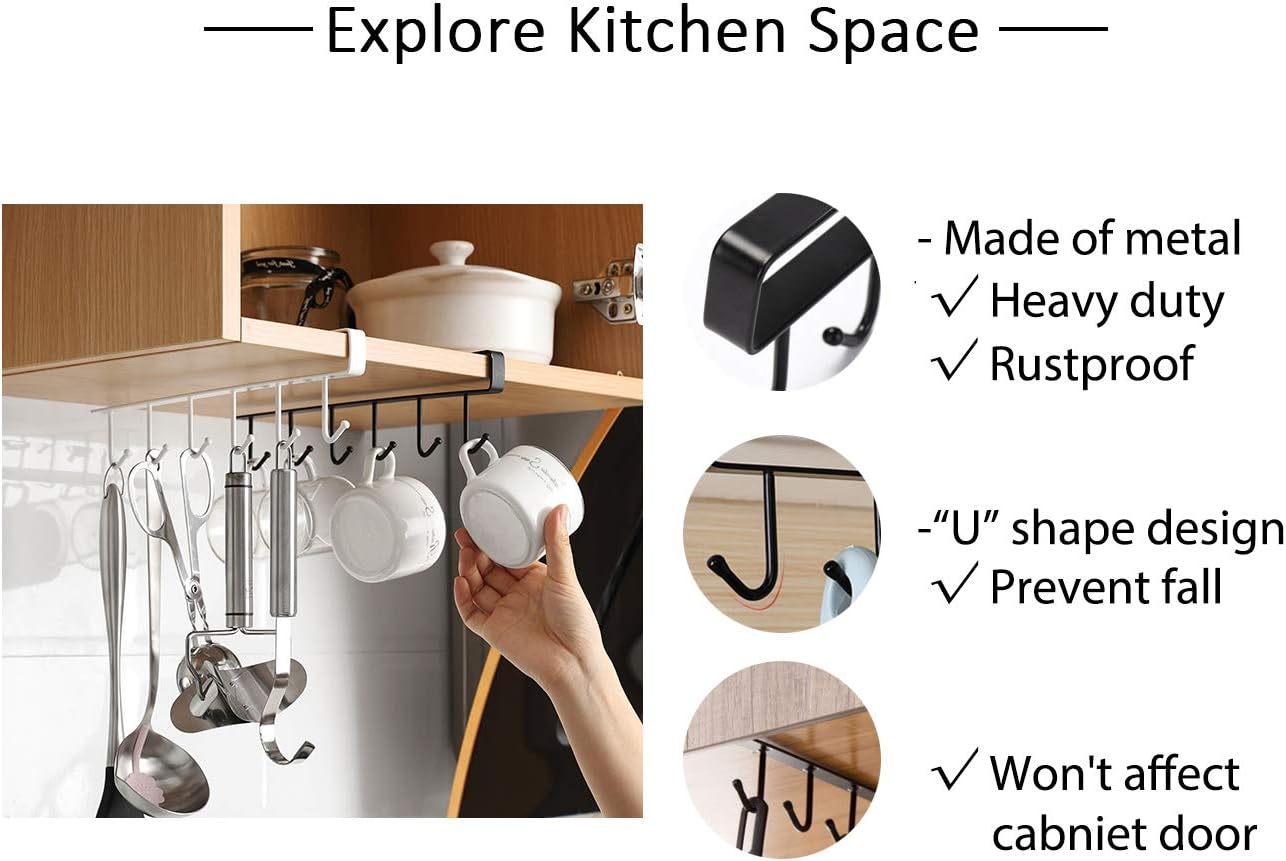 Under Cabinet Mug Holder Hooks 3 Pack 6 Hook Coffee Cup Organizer