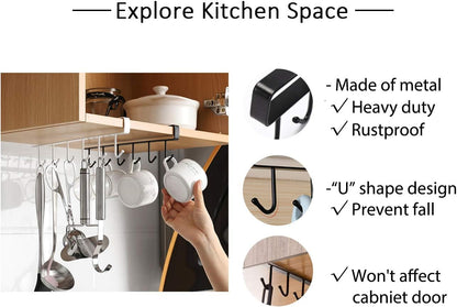 Under Cabinet Mug Holder Hooks 3 Pack 6 Hook Coffee Cup Organizer
