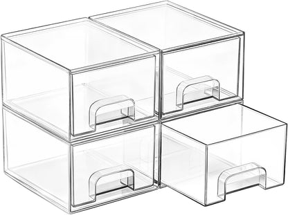 Stackable Clear Storage Boxes with Lids 4 Pack Slim Organizer Cases