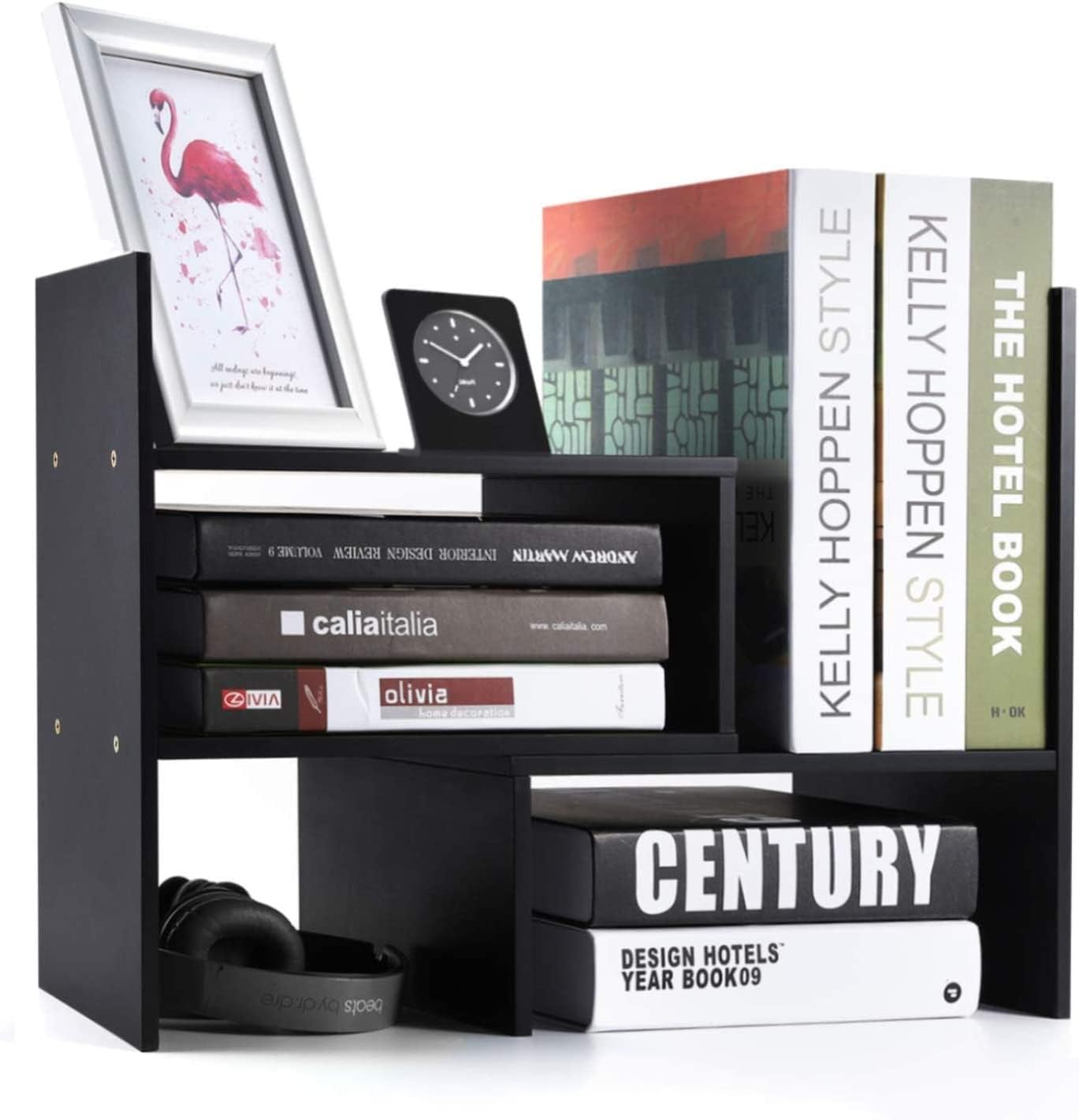 Adjustable Desktop Bookshelf Organizer Wooden Desk Shelf Rack