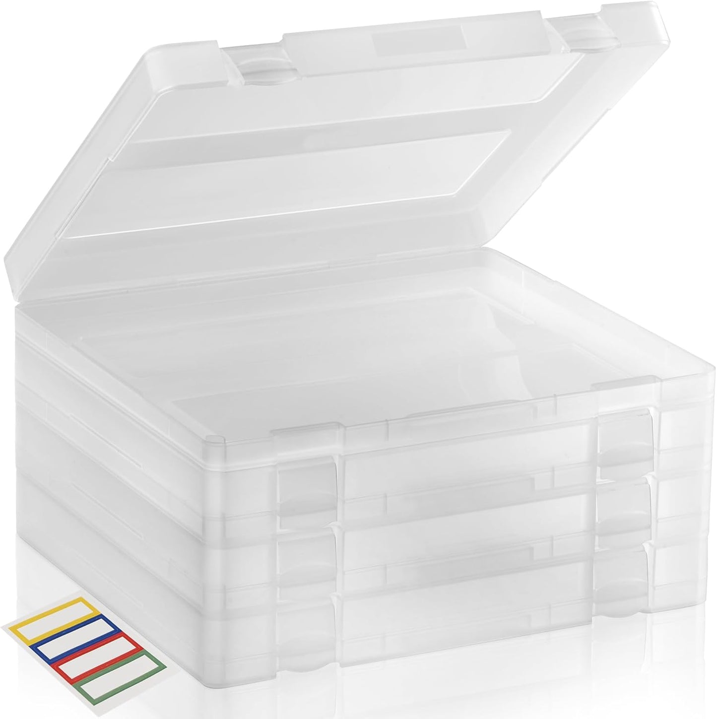 4 Pack Clear Craft Storage Organizer Cases Stackable Document Boxes