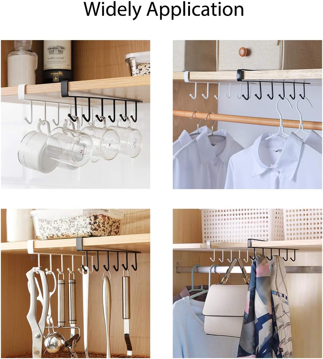 Under Cabinet Mug Holder Hooks 3 Pack 6 Hook Coffee Cup Organizer