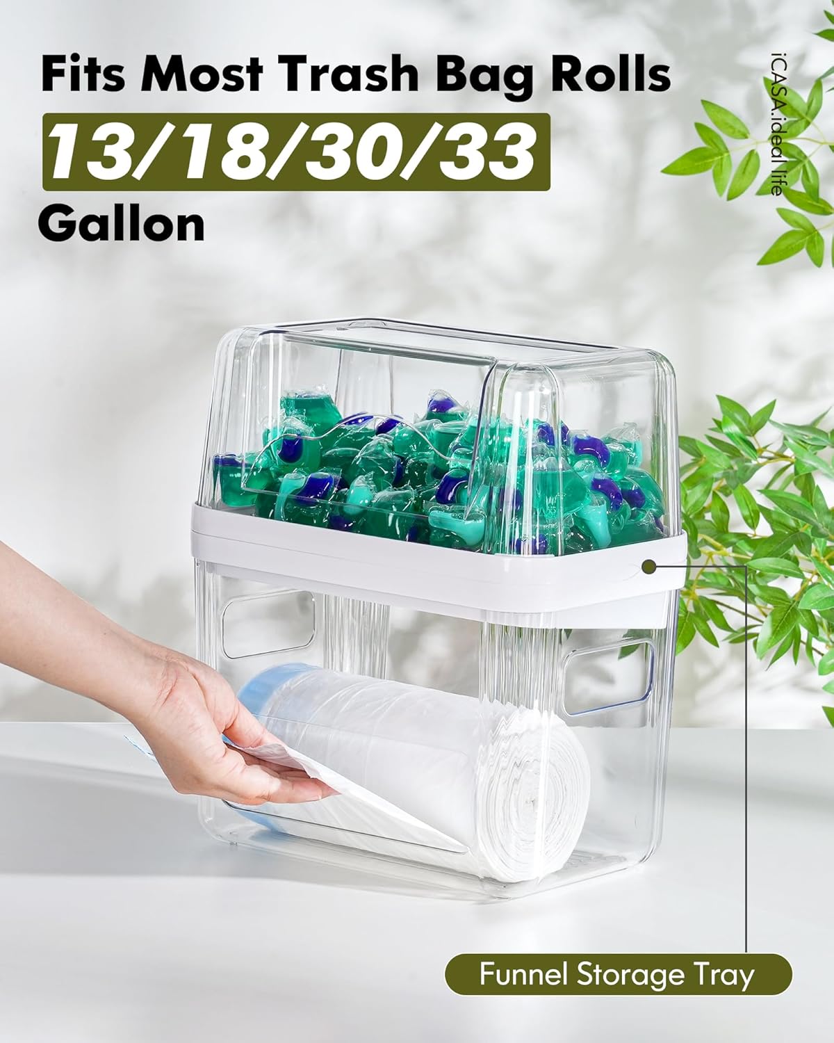 3 in 1 Trash Bag Dispenser and Pod Organizer with Stackable Design