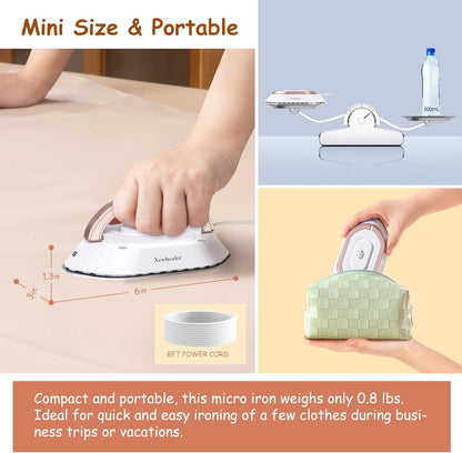 Mini Travel Iron Dual Voltage Compact Dry Iron with Ceramic Soleplate