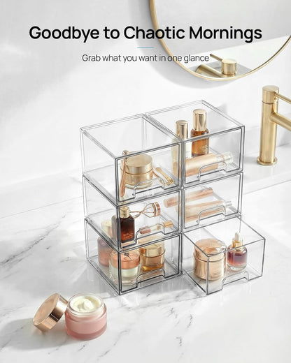 Stackable Clear Storage Boxes with Lids 4 Pack Slim Organizer Cases