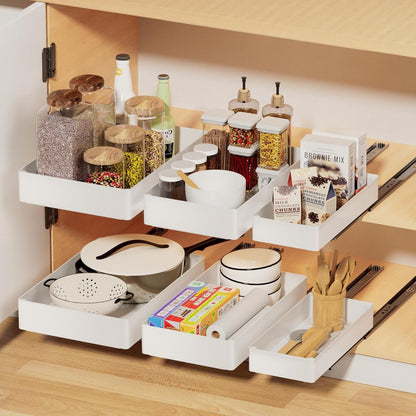 3 Pack Pull Out Cabinet Organizer Adhesive Sliding Drawers Set