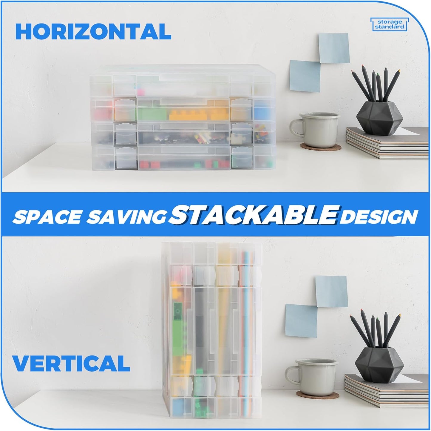4 Pack Clear Craft Storage Organizer Cases Stackable Document Boxes