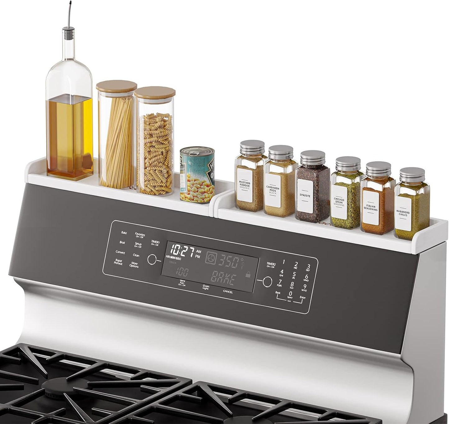 Magnetic Stove Top Shelf Organizer Bamboo 30 Inch Kitchen Spice Rack