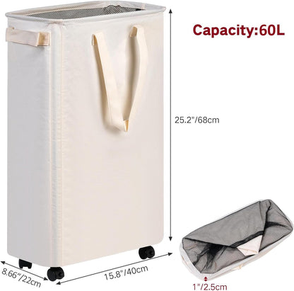 Slim Rolling Laundry Hamper with Wheels Narrow Space Saving Basket