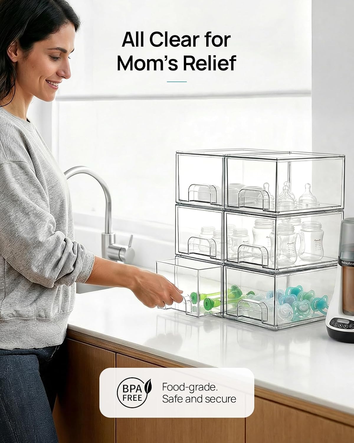 Stackable Clear Storage Boxes with Lids 4 Pack Slim Organizer Cases