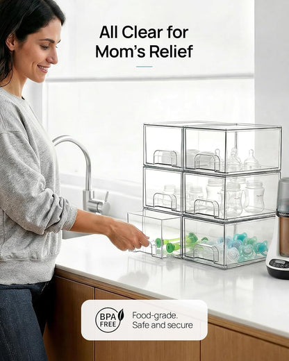Stackable Clear Storage Boxes with Lids 4 Pack Slim Organizer Cases