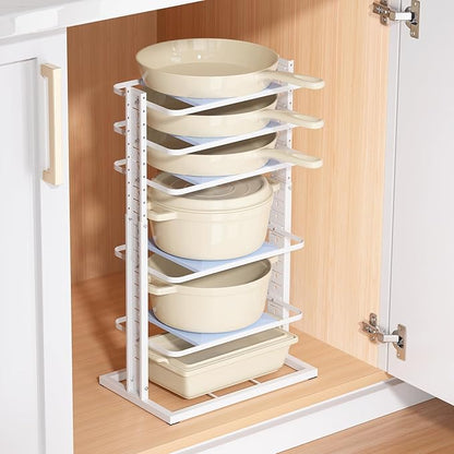6 Tier Adjustable Pots and Pans Organizer for Cabinet