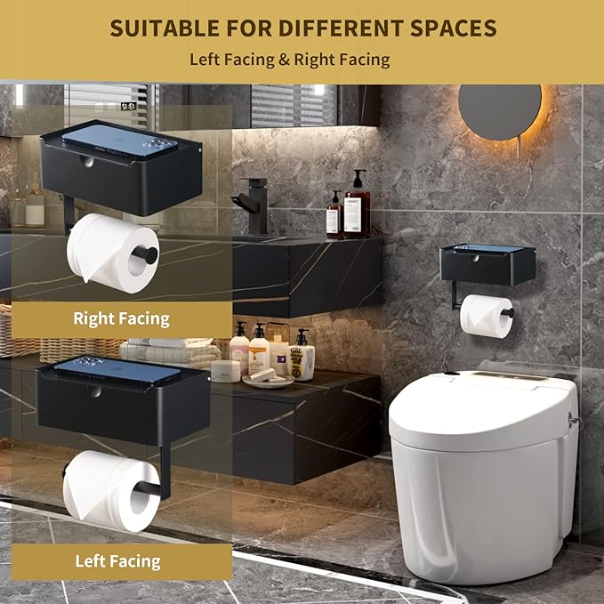 Toilet Paper Holder with Shelf and Hidden Wipes Dispenser Wall Mount