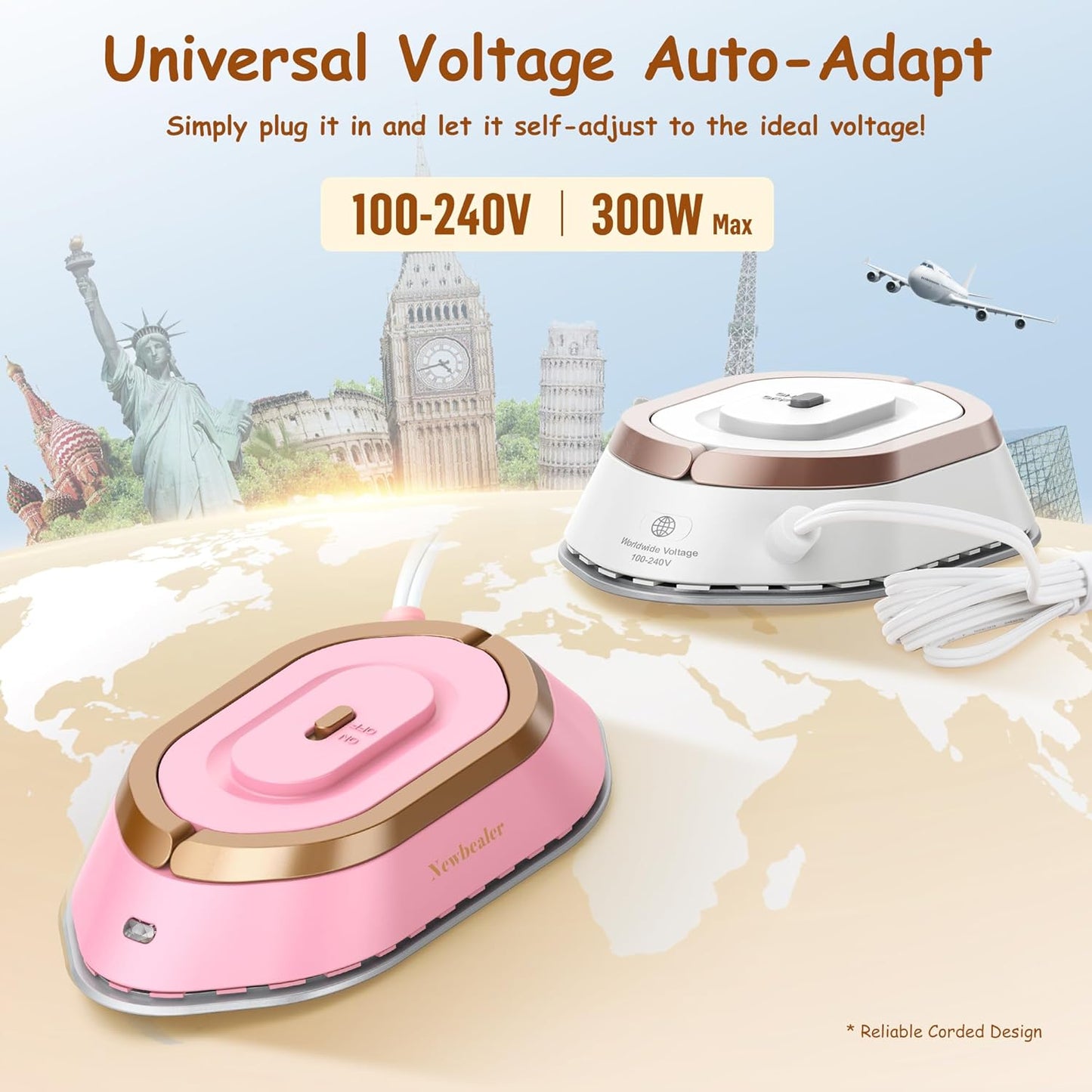 Mini Travel Iron Dual Voltage Compact Dry Iron with Ceramic Soleplate