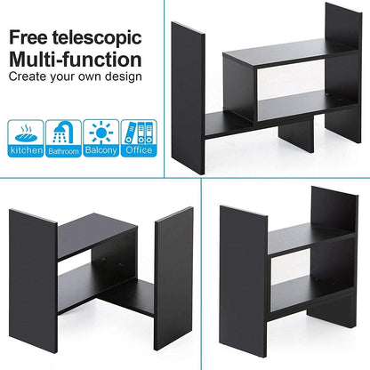 Adjustable Desktop Bookshelf Organizer Wooden Desk Shelf Rack