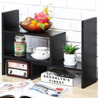 Adjustable Desktop Bookshelf Organizer Wooden Desk Shelf Rack