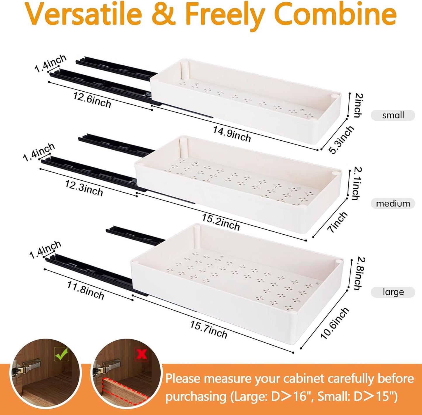 3 Pack Pull Out Cabinet Organizer Adhesive Sliding Drawers Set