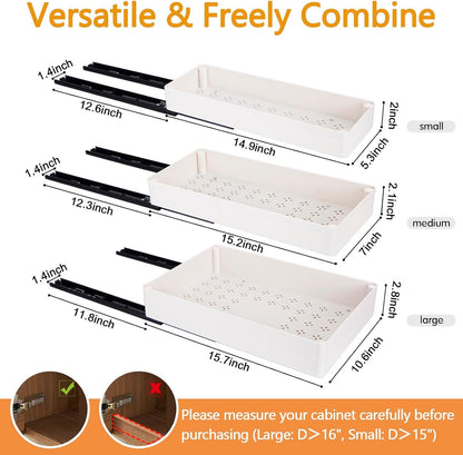 3 Pack Pull Out Cabinet Organizer Adhesive Sliding Drawers Set
