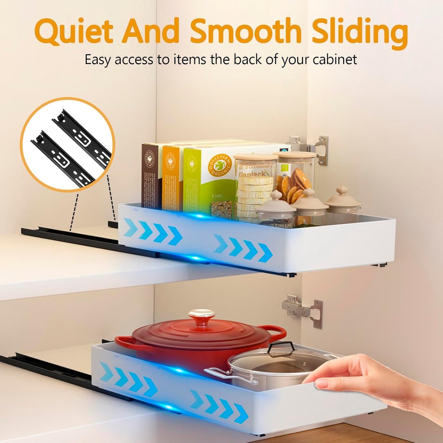 3 Pack Pull Out Cabinet Organizer Adhesive Sliding Drawers Set