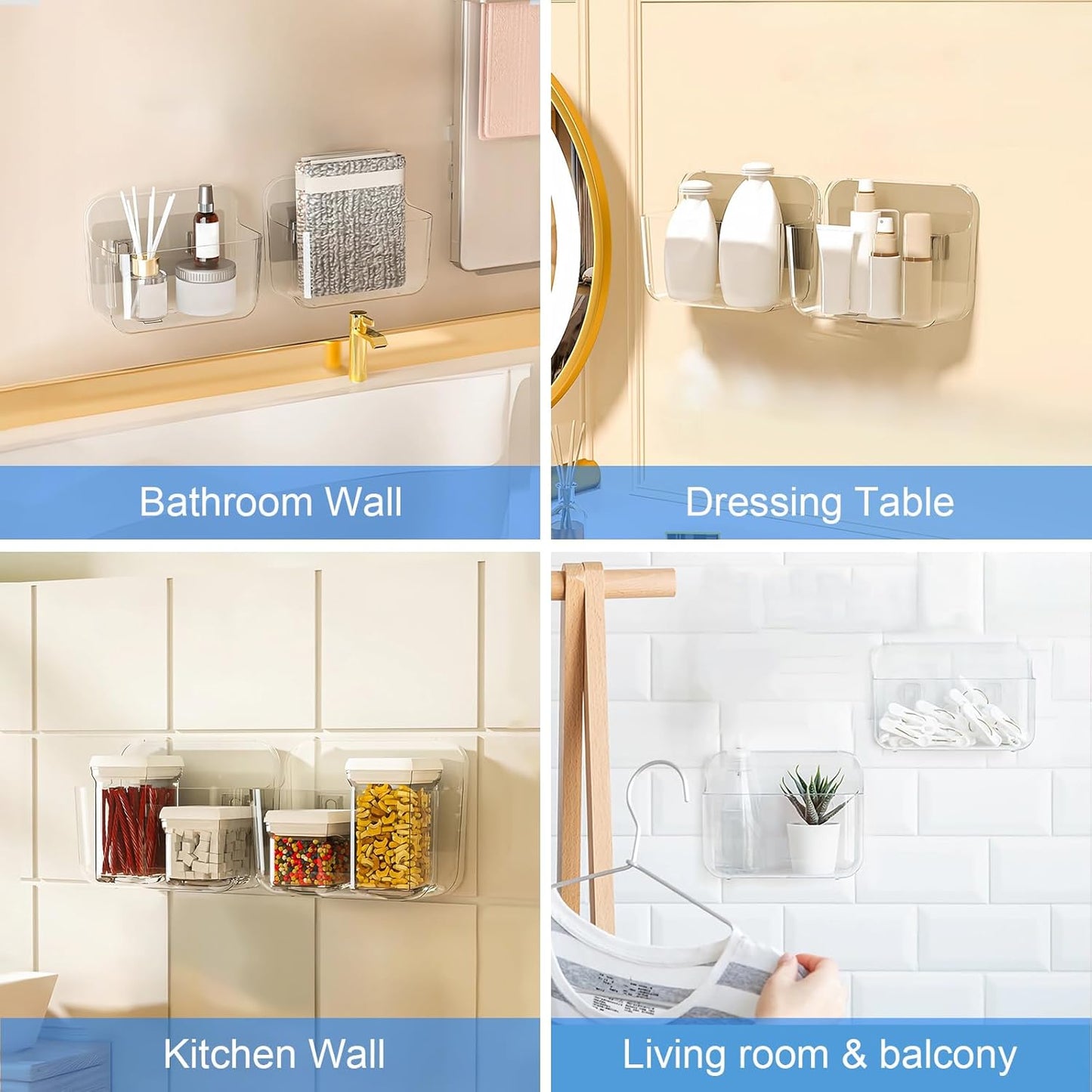 Self Adhesive Wall Organizer Storage Box No Drill Bathroom Container
