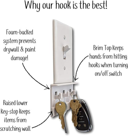 No Screw Key Hook Organizer for Light Switch Wall Mount