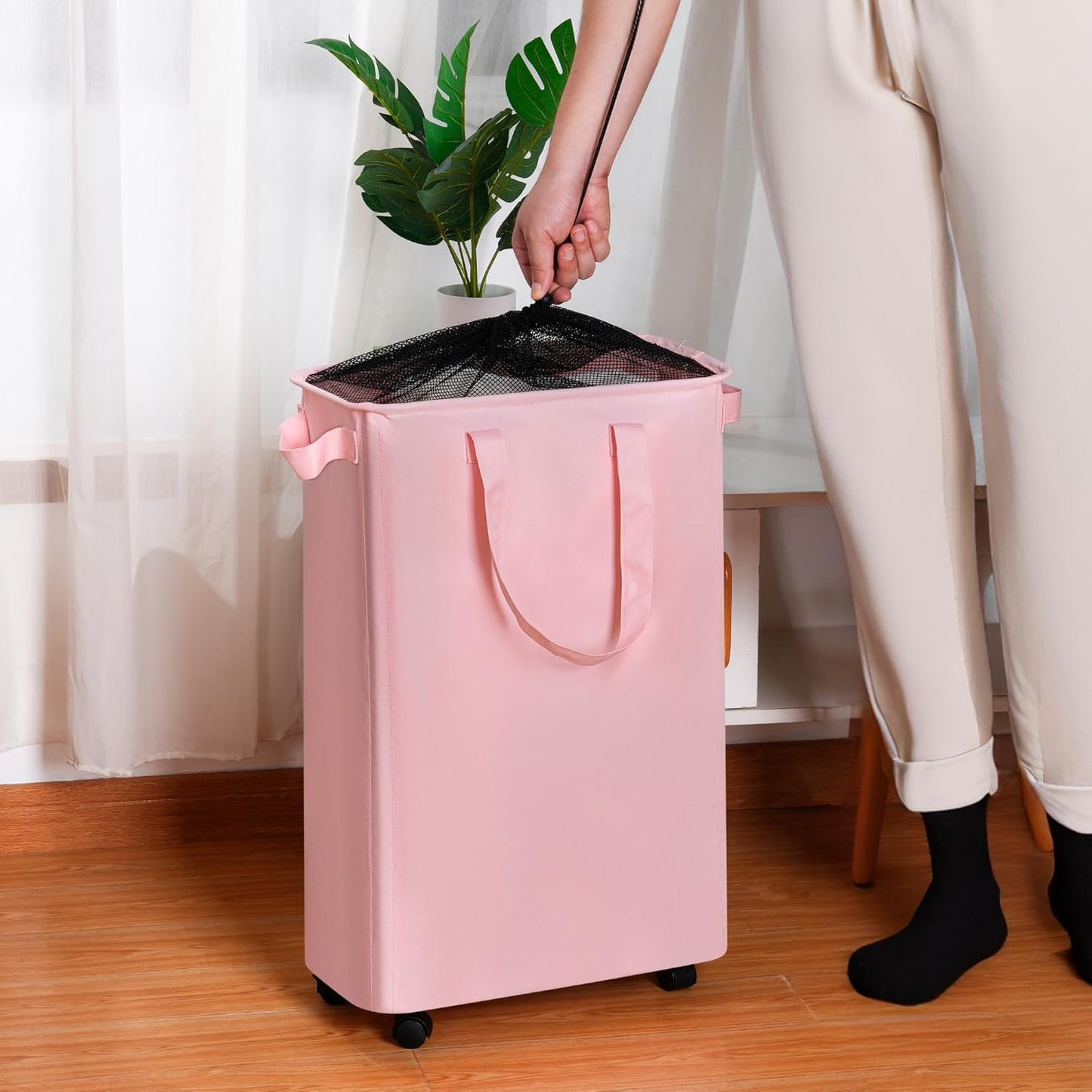 Slim Rolling Laundry Hamper with Wheels Narrow Space Saving Basket