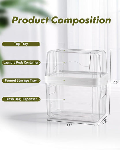 3 in 1 Trash Bag Dispenser and Pod Organizer with Stackable Design