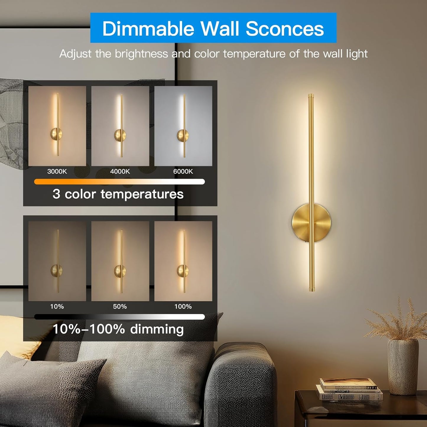 Rechargeable Battery Operated Wall Sconces Set of 2 with Remote Control