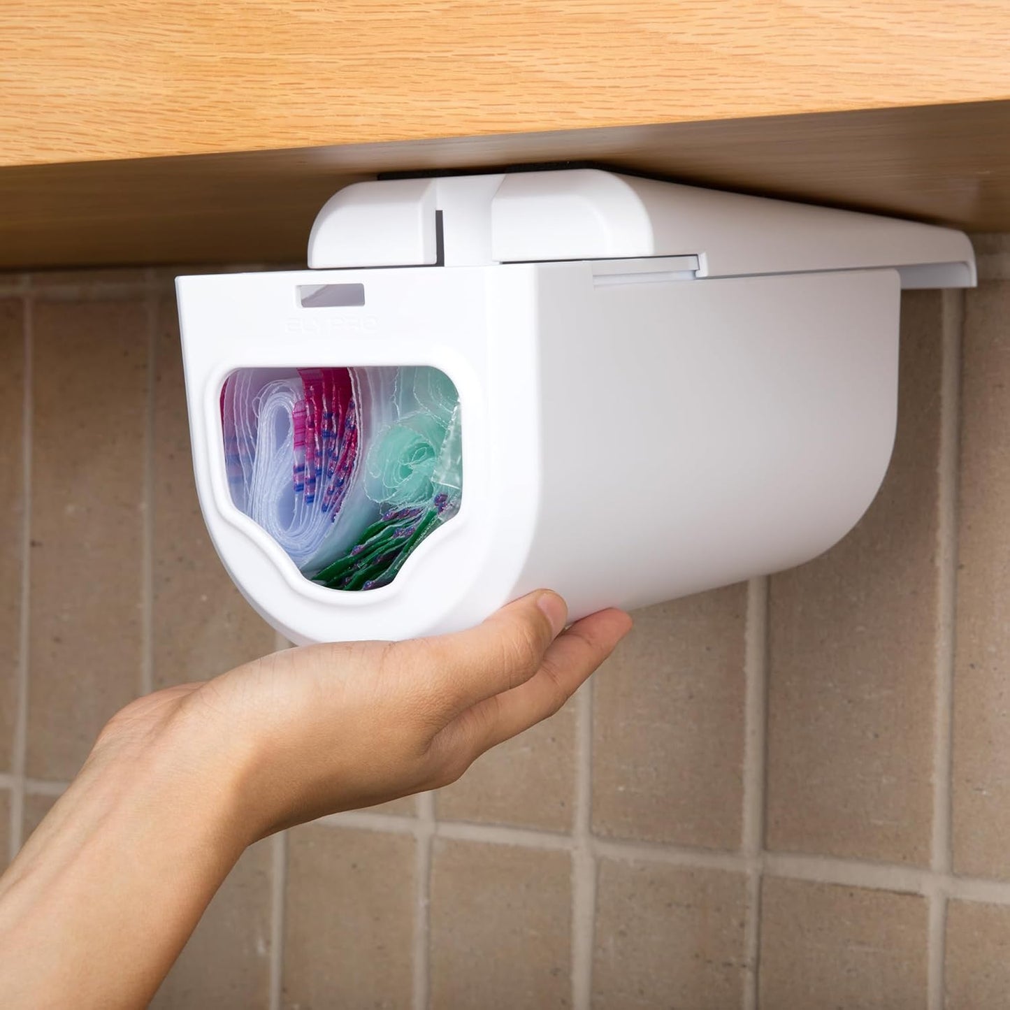 Under Cabinet Ziplock Bag Dispenser Front Access Organizer