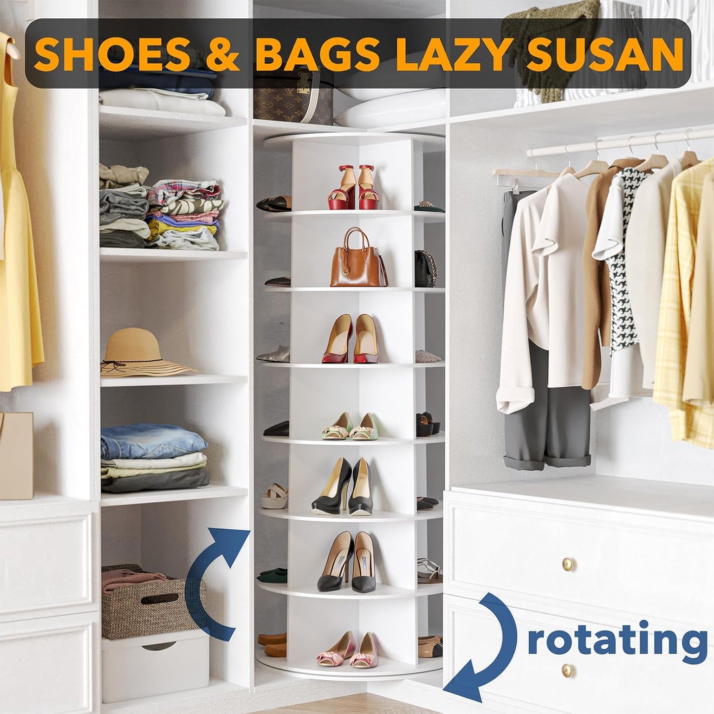 7 Tier Rotating Shoe Rack Tower 360° Spinning Vertical Organizer
