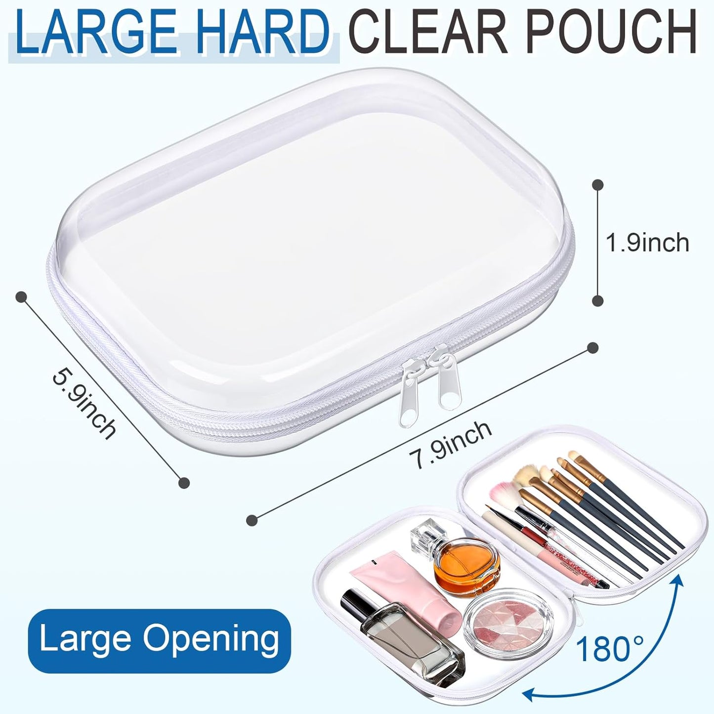 6 Pack Clear Hard Zipper Storage Cases Transparent Organizer Pouches