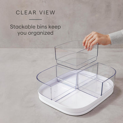Rectangle Lazy Susan Turntable Organizer with Removable Bins