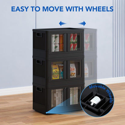 Collapsible Stackable Storage Bins with Lids and Front Door 3 Pack