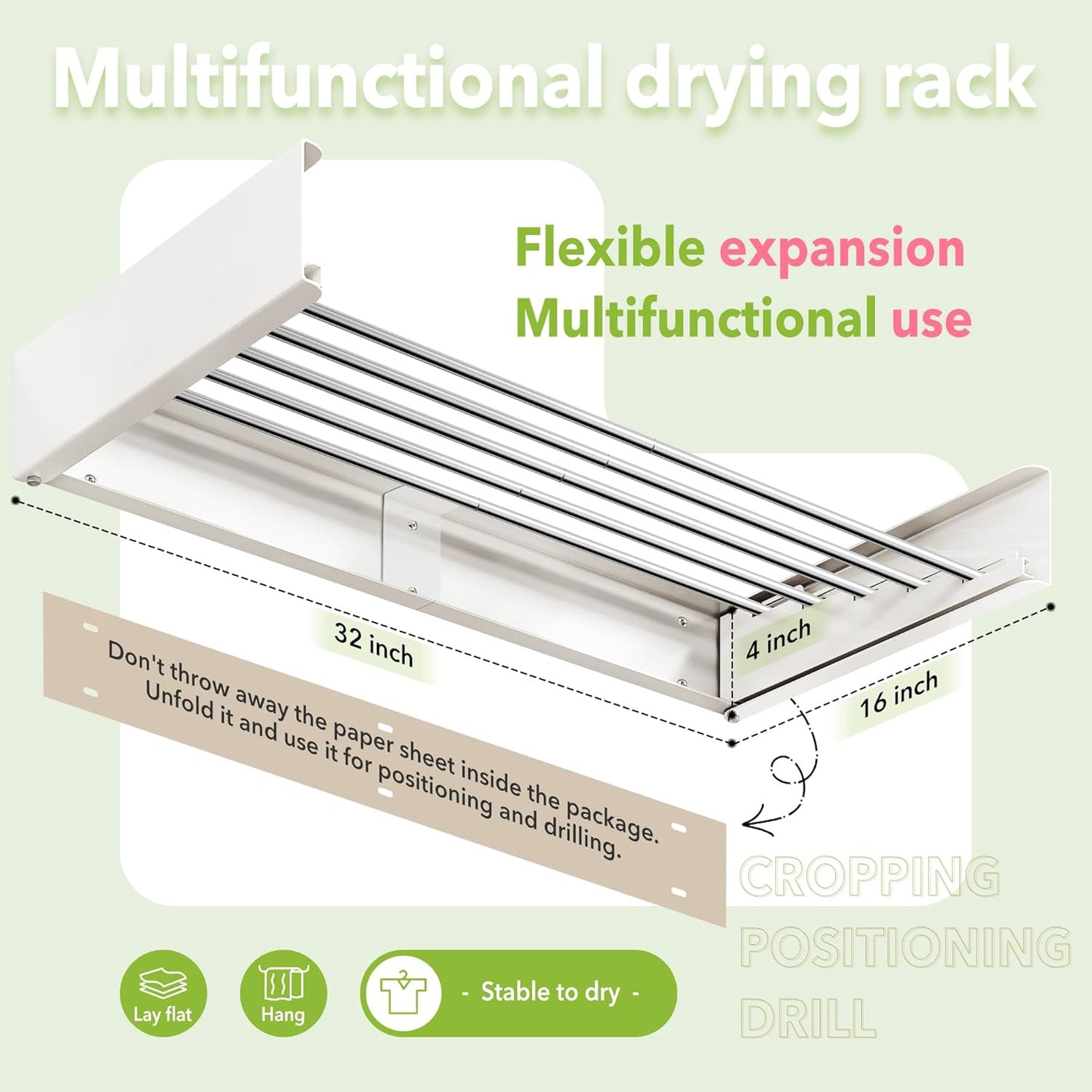 Wall Mounted Folding Drying Rack 32 Inch Retractable Laundry Rack