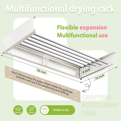 Wall Mounted Folding Drying Rack 32 Inch Retractable Laundry Rack