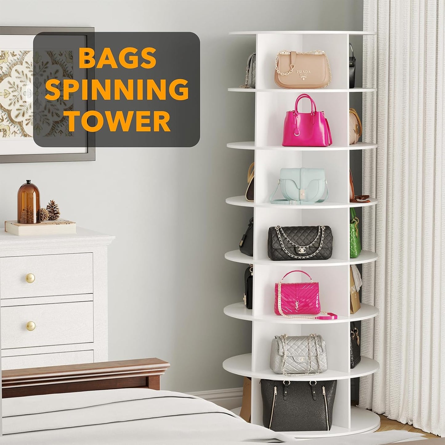 7 Tier Rotating Shoe Rack Tower 360° Spinning Vertical Organizer