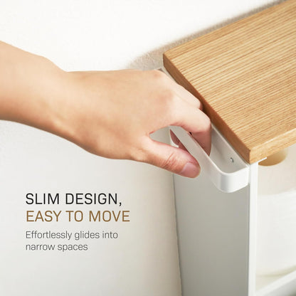 Slim Rolling Storage Cart with Wooden Top Narrow Bathroom Organizer
