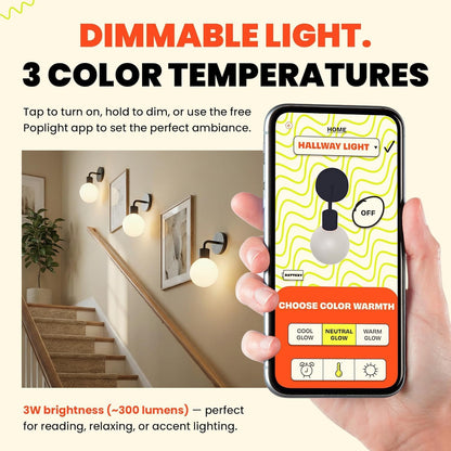 Poplight Wireless Wall Sconce Rechargeable Smart App Controlled Light