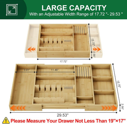 Expandable Bamboo Silverware Drawer Organizer Adjustable 8 Compartment Tray