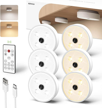 Rechargeable Puck Lights with Remote 6 Pack Wireless Cabinet Lighting